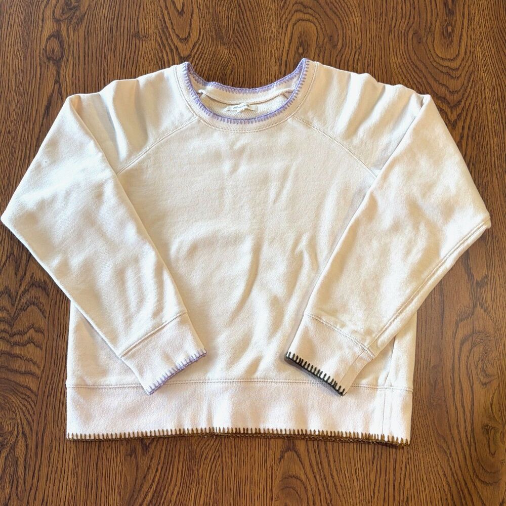 Madewell Crewneck Sweatshirt Contrasting Whipstitch Pullover Size S 100% Cotton